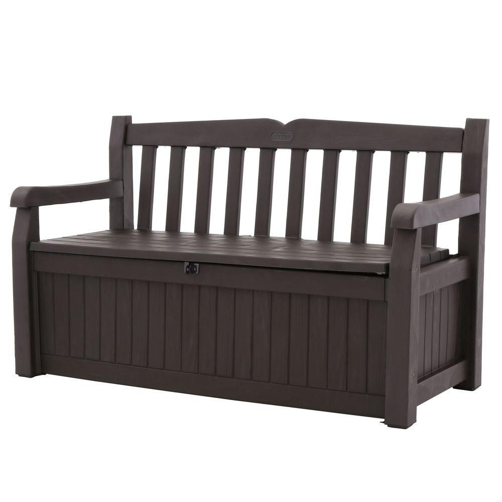 Keter Eden 70 Gal. Outdoor Garden Patio Deck Box Storage Bench in Brown ...