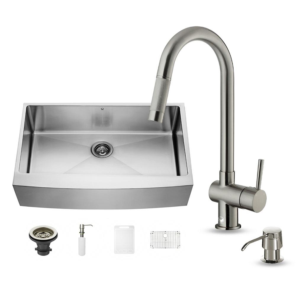 VIGO All-in-One Farmhouse Apron Front Stainless Steel 33 in. Single