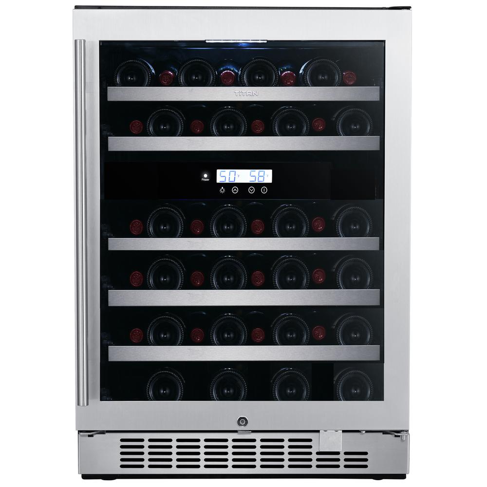 TITAN 46-Bottle Seamless Stainless Steel Dual Zone Built-In Wine Cooler