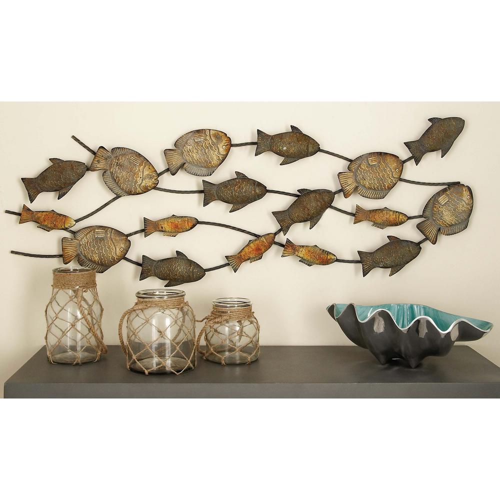 Litton Lane 41 In X 14 Gold And Silver Iron Schooling Fish Wall Gold And Silver Iron Schooling Fish Wall