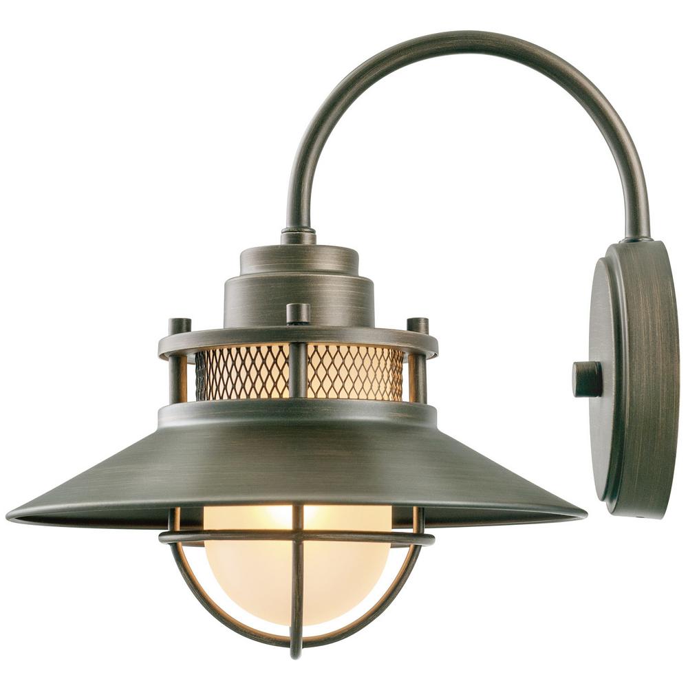 Globe Electric Liam Collection 1 Light Bronze Outdoor Wall Lantern Globe Electric Liam Collection 1 Light Bronze Outdoor Wall Lantern Sconce With Frosted White Gl 44097 The Home Depot