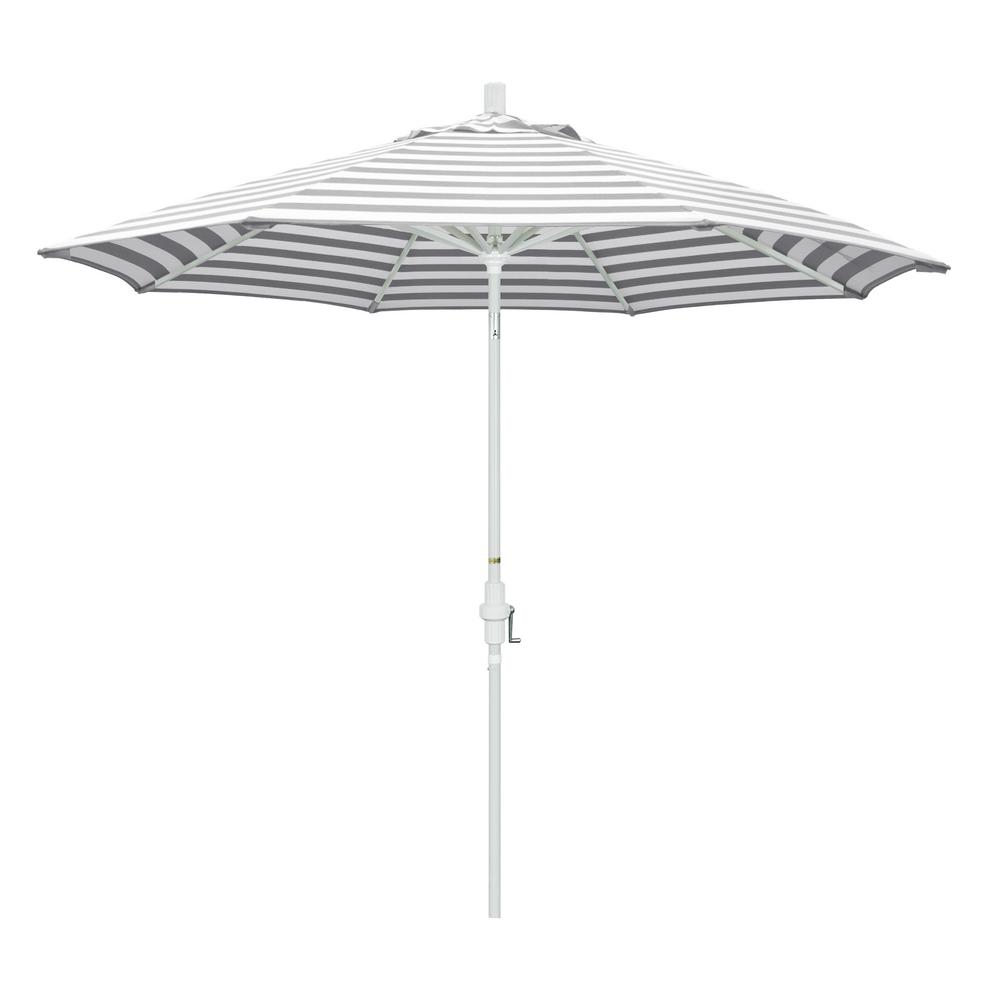 California Umbrella 9 Ft Aluminum Market Collar Tilt Matte White Patio Umbrella In Gray White Cabana Stripe Olefin Gscu908170 F95 The Home Depot