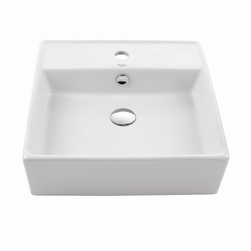 Kraus Square Ceramic Vessel Bathroom Sink In White