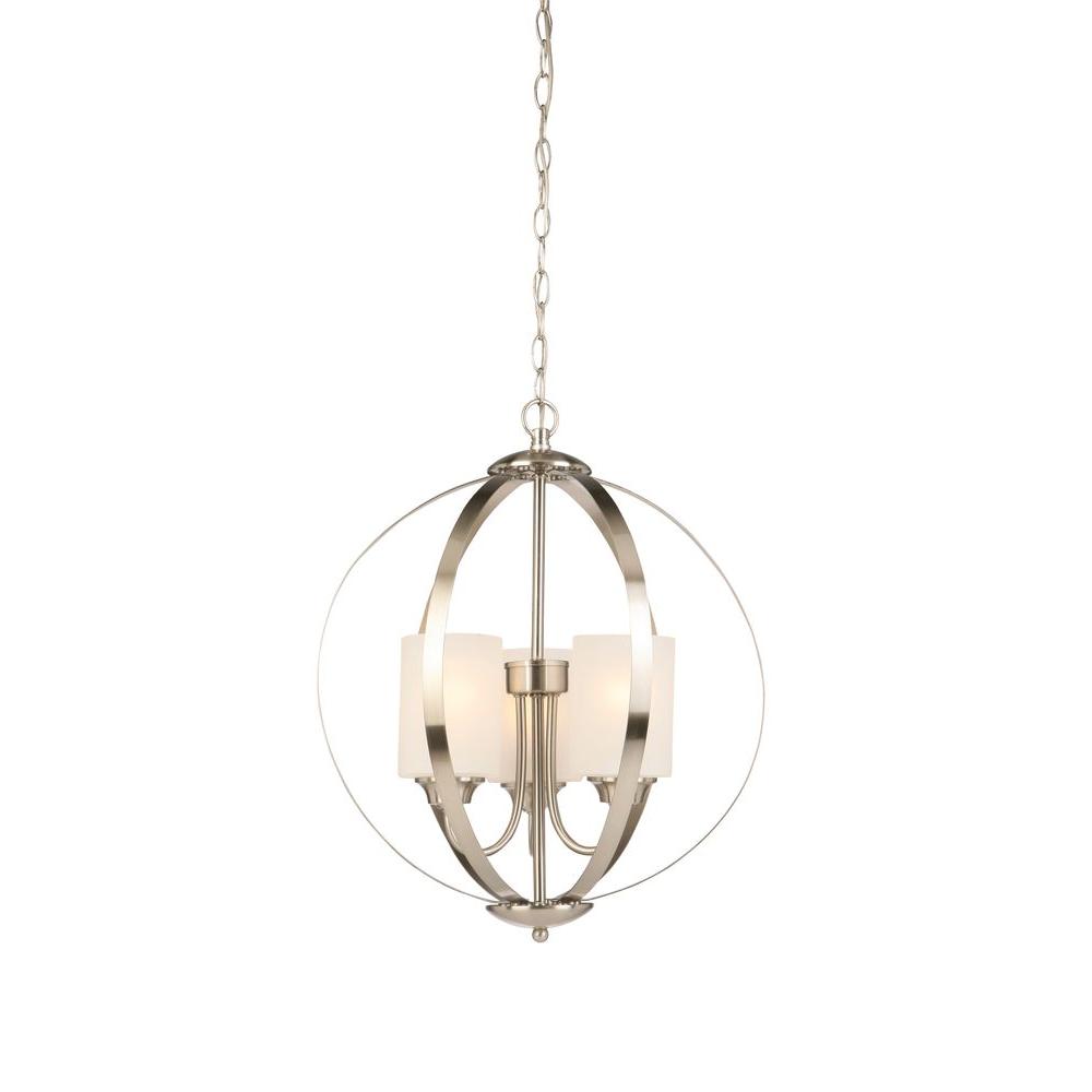 Hampton Bay 3Light Brushed Nickel Chandelier with Etched White Glass ShadesWB1002CL The