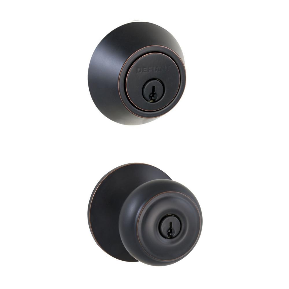 Defiant Hartford Aged Bronze Entry Knob and Single Cylinder Deadbolt