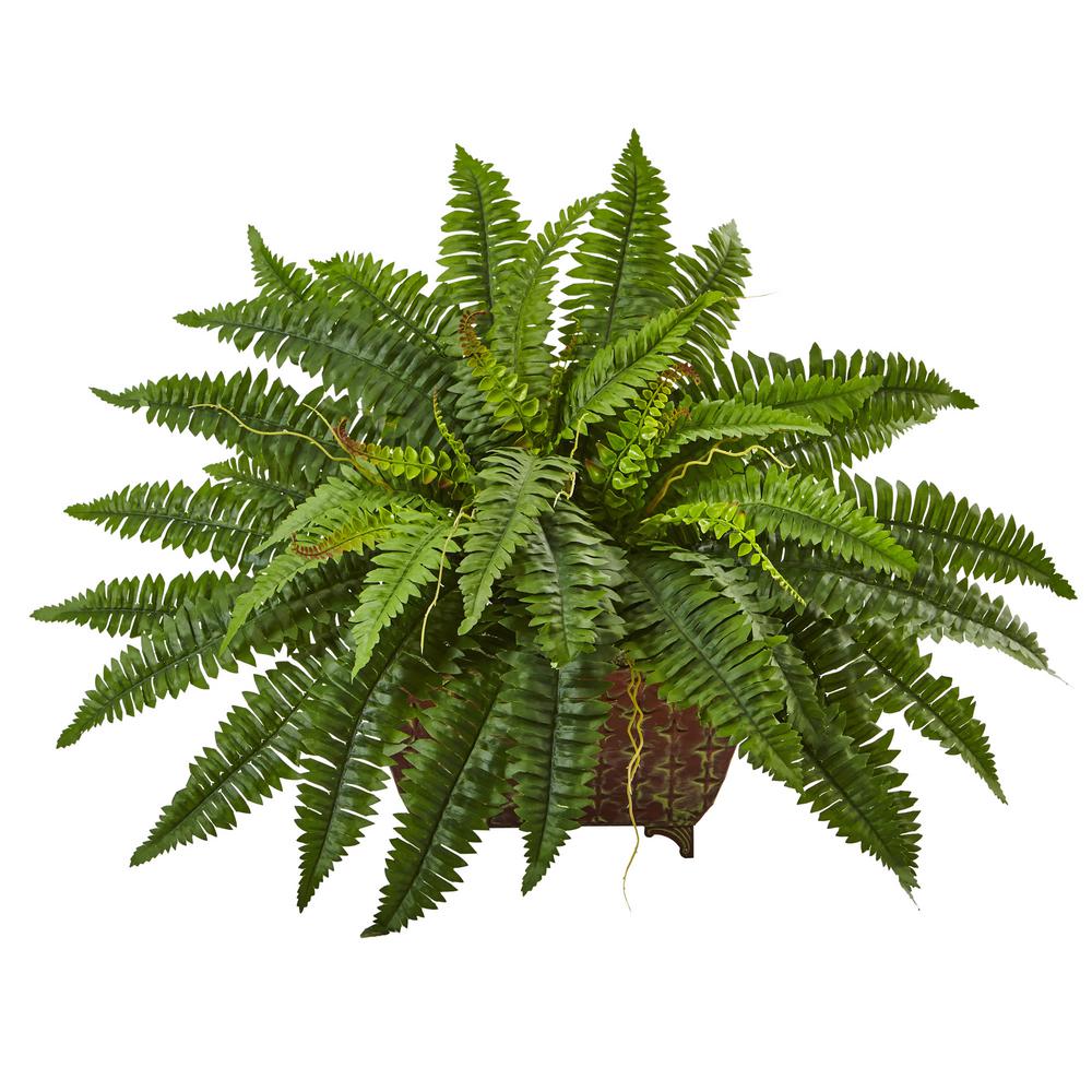 Nearly Natural 23 In Boston Fern In Metallic Planter 6933 The Home Depot