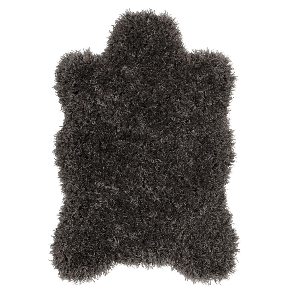 Ottomanson Pure Fuzzy Flokati Lambskin Design Dark Grey 2 Ft X 3 Faux Sheepskin Indoor Area Rug