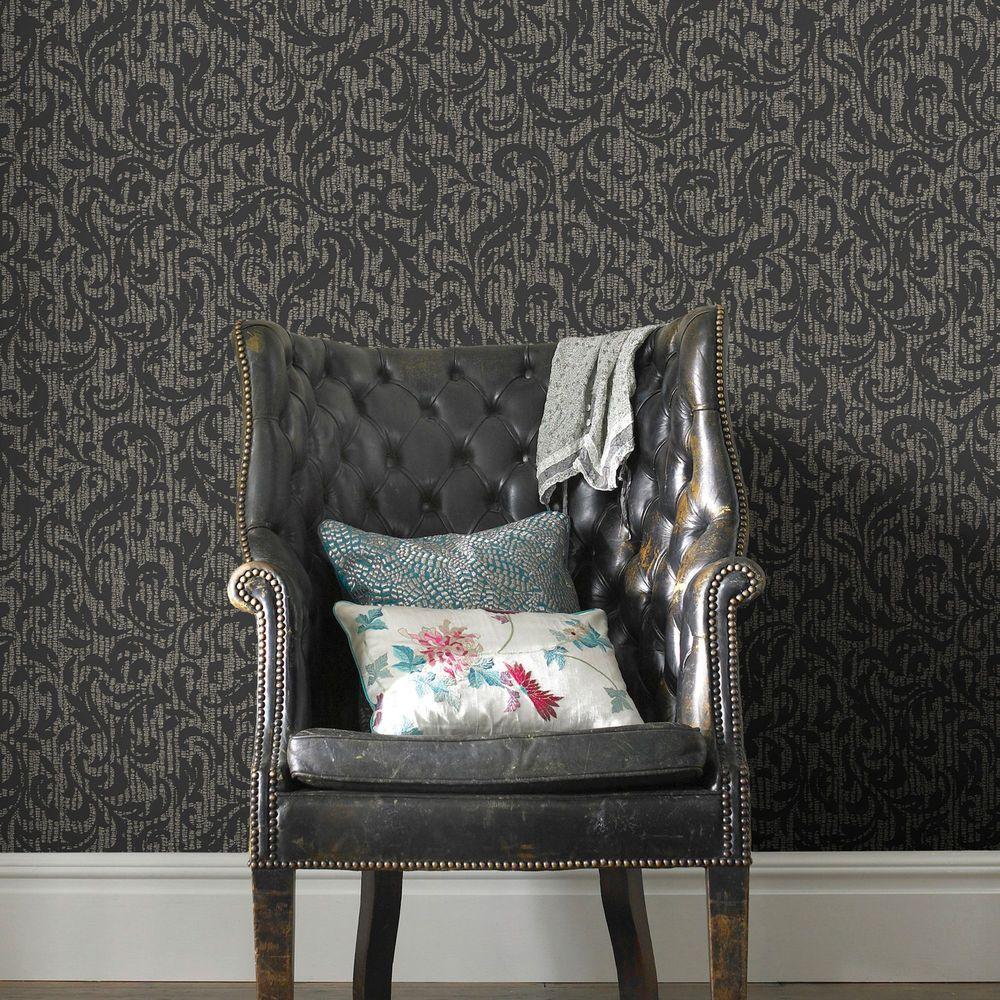 Graham & Brown Charcoal and Champagne Cashmere Wallpaper-101455 - The ...