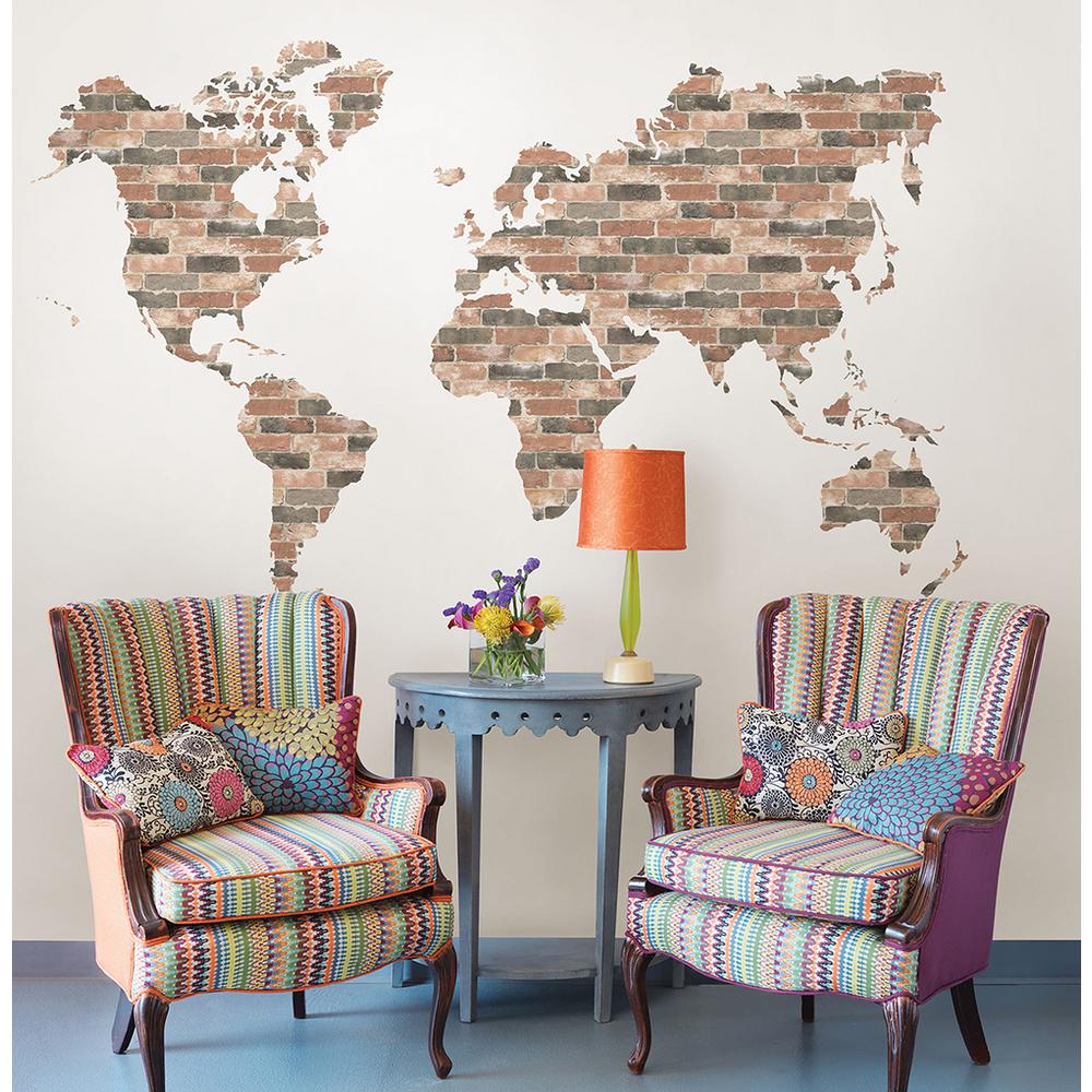 Wall Pops Brick Wall World Map Wall Art Kit Decal WPK2817 The Home Depot