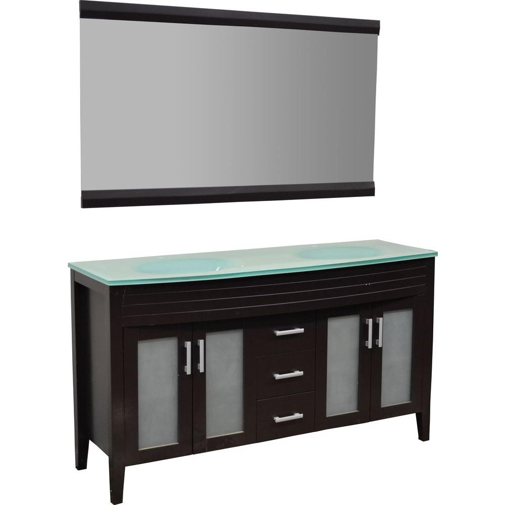 KBD Designs Cynthia 60 in. Double Vanity in Espresso with Glass Vanity