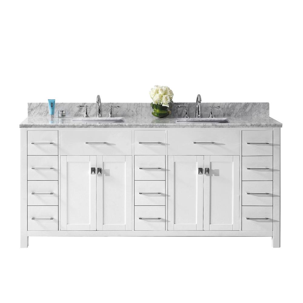 Virtu USA Caroline Parkway 72 in. W x 22 in. D Double Vanity in White