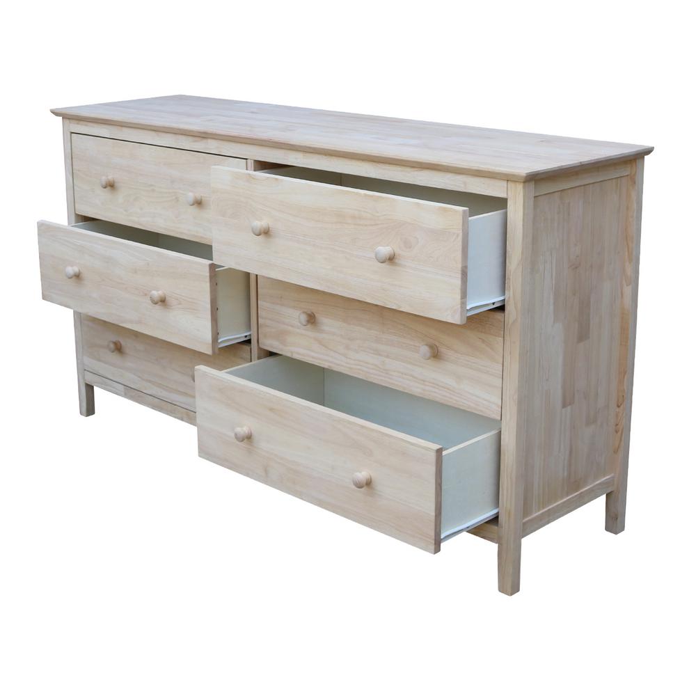 International Concepts Brooklyn 6 Drawer Unfinished Wood Dresser