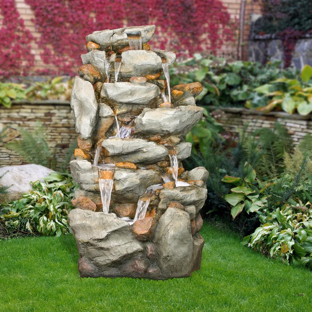 Alpine Corporation 50 In Tall Outdoor 8 Tier Rock Waterfall Fountain With Led Lights Grey Tzl130 The Home Depot - Outdoor Garden Fountains Home Depot Alpine Corporation 50 In Tall Outdoor 8 Tier Rock Waterfall Fountain With Led Lights Grey Tzl130 The Home Depot - Outdoor Garden Fountains Home Depot