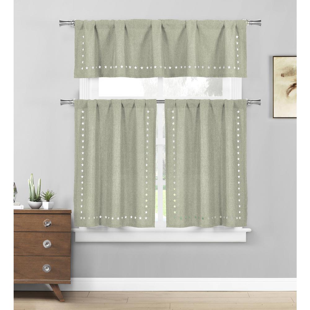 Home Maison Conor Stars Sage Kitchen Curtain Set 58 In W X 15 In L In 3 Piece Coksg12 12278 The Home Depot