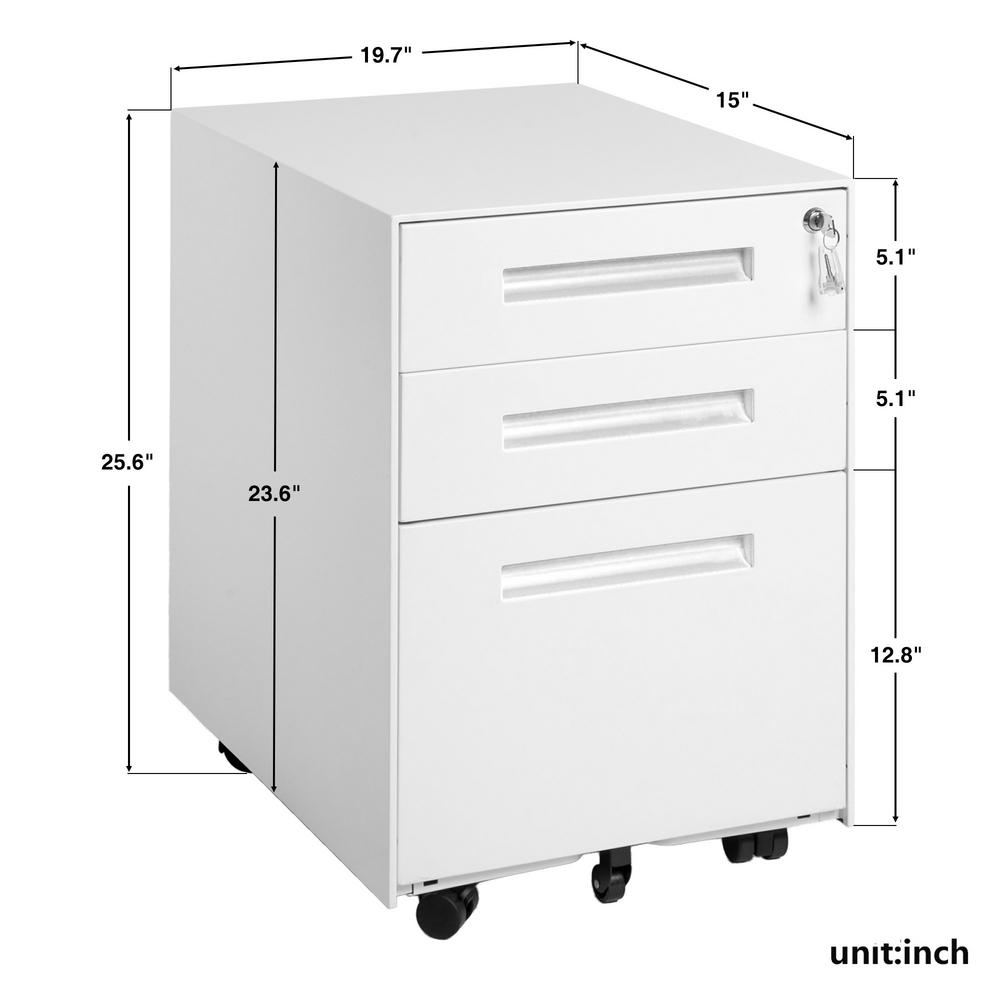 Bonnlo 3 Drawer Mobile File Cabinet With Lock Metal Filing Cabinet With Round Corner White Blue Fully Assembled Cabinets Racks Shelves File Cabinets