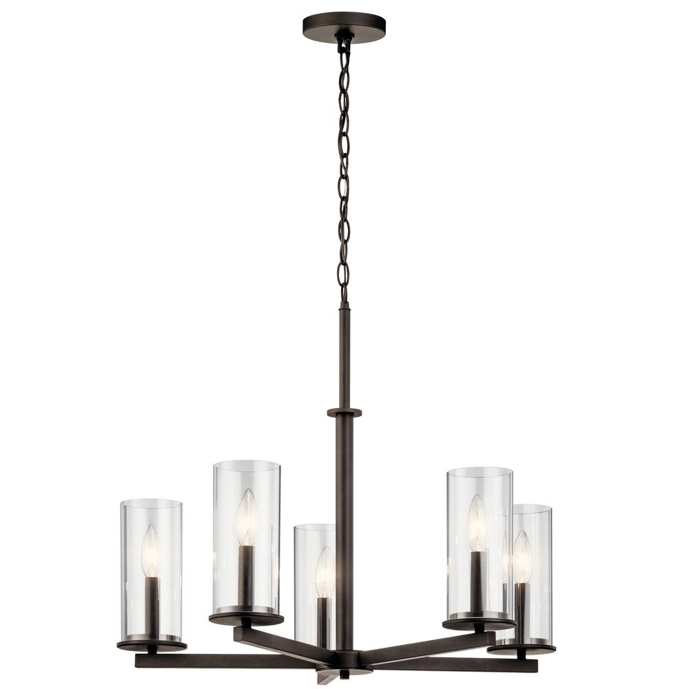 KICHLER Crosby 5Light Olde Bronze Linear Chandelier with Clear Glass