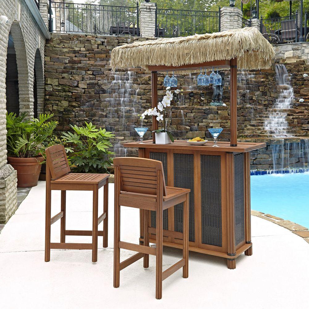 Homestyles Bali Hai Outdoor Tiki Patio Bar Table With Woven Panels