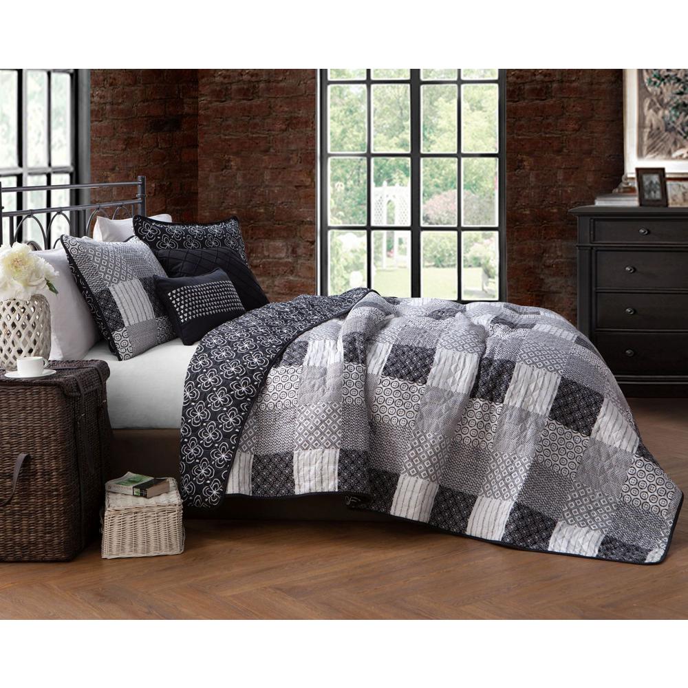 Avondale Manor Evangeline 5 Piece Black White King Quilt Set