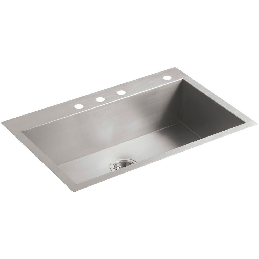 Kohler Vault Drop In Undermount Stainless Steel 33 In 4 Hole Single Bowl Kitchen Sink