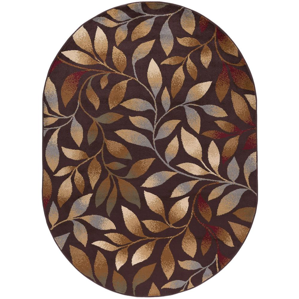 Tayse Rugs Elegance Brown 6 ft. 7 in. x 9 ft. 6 in. Oval Indoor Area Rug5488 Brown 7x10 Oval