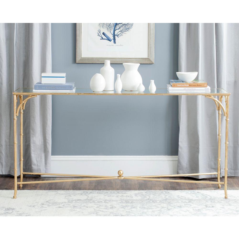 Safavieh Antwan Gold Tempered Glass Top Console Table-FOX2546A - The ...