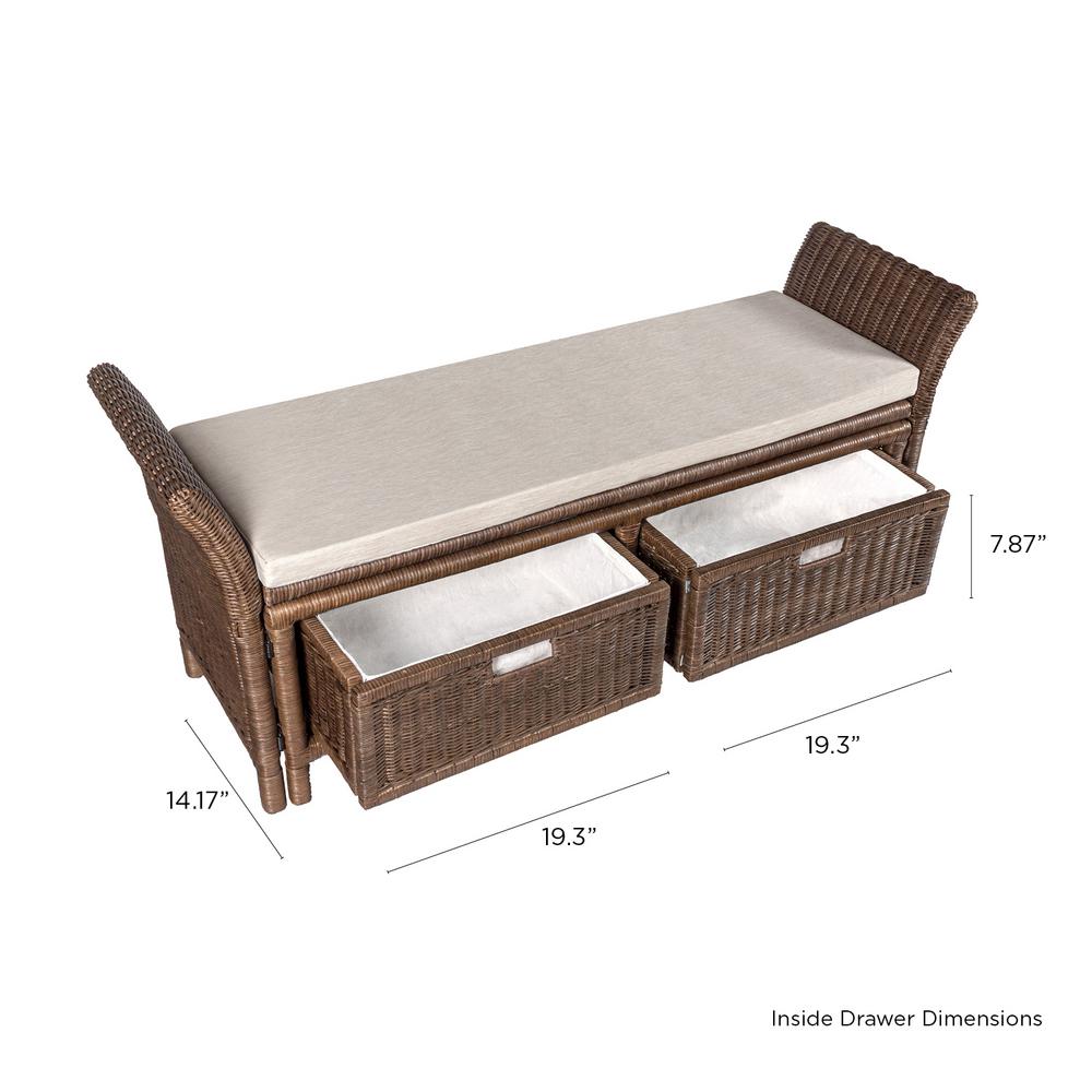 2 Drawer Wicker Bench With Cushion