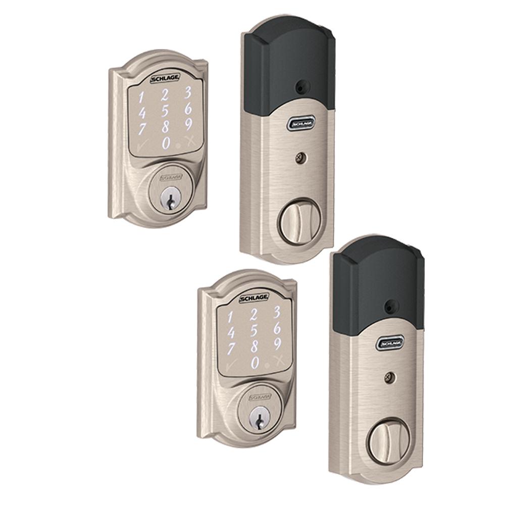 Schlage Camelot Satin Nickel Sense Smart Door Lock 2 Pack