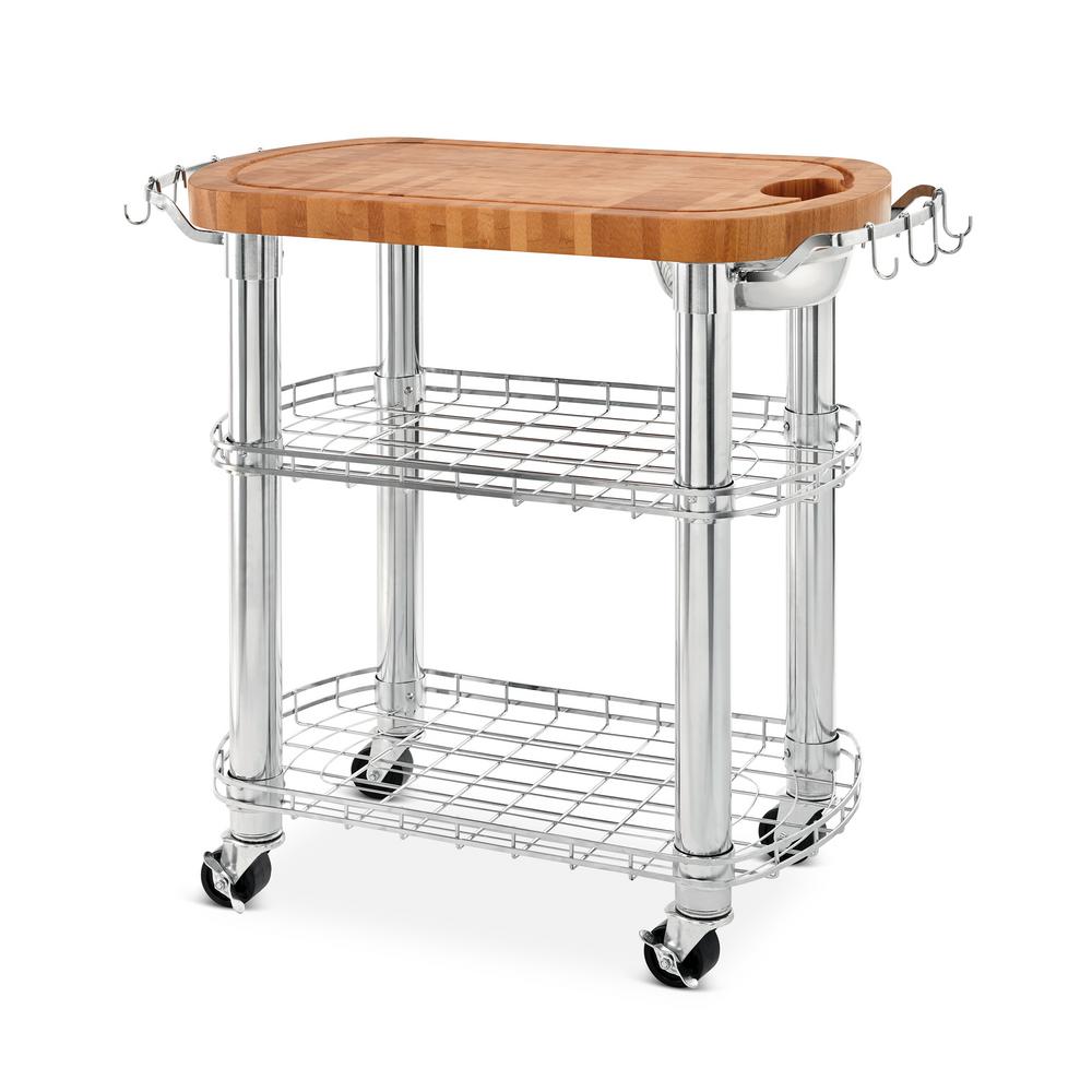 Seville Clics Natural Chrome Bamboo Rolling Butcher Block Top Seville Clics Natural Chrome Bamboo Rolling Butcher Block Top Oval Kitchen Island Cart With Storage
