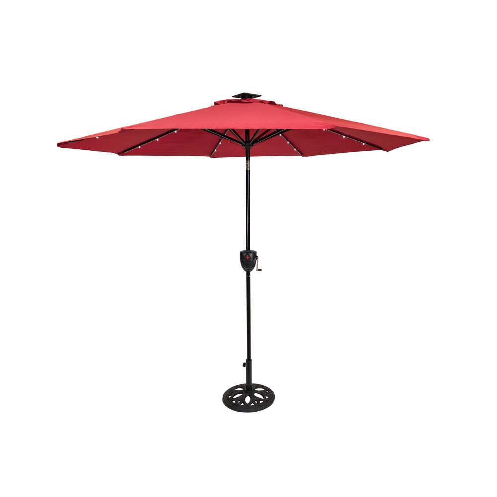 Sun Ray 9 Ft Bluetooth Speaker Solar Lighted Market Patio Umbrella In Scarlet 841041 The Home Depot