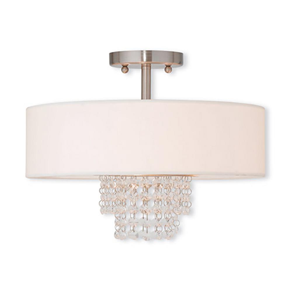 Hampton Bay 14 In 3 Light Brushed Nickel Flushmount With Crystal 3 Light Brushed Nickel Flushmount With Crystal Accents 1000052871 The Home Depot