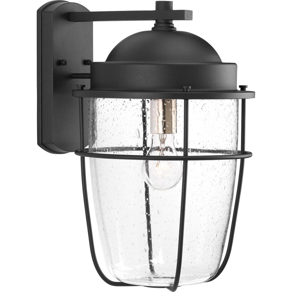 Coastal Nautical Progress Lighting Outdoor Wall Mounted Holcombe Collection 1 Light Black Outdoor Wall Mount Lantern