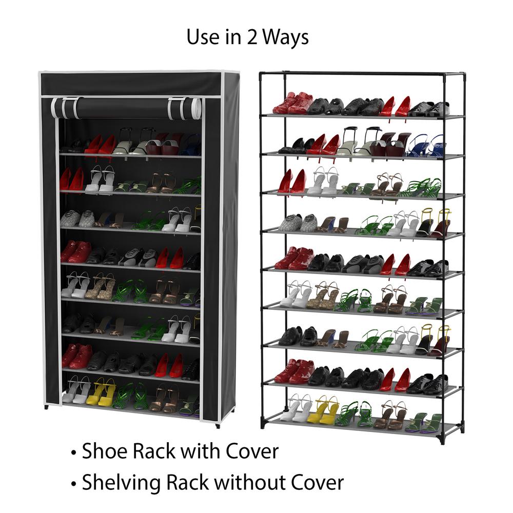 Lavish Home 62 In H X 34 In D 36 Pair Black 9 Tier Shoe Storage Rack Hw0500026 The Home Depot