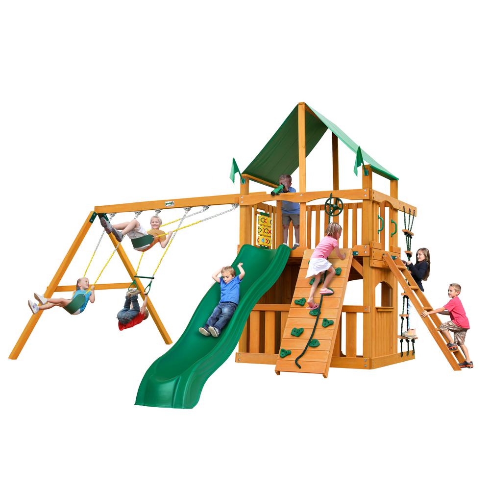 Gorilla Playsets Chateau Clubhouse Cedar Swing Set with Green Vinyl Canopy and... by Gorilla Playsets