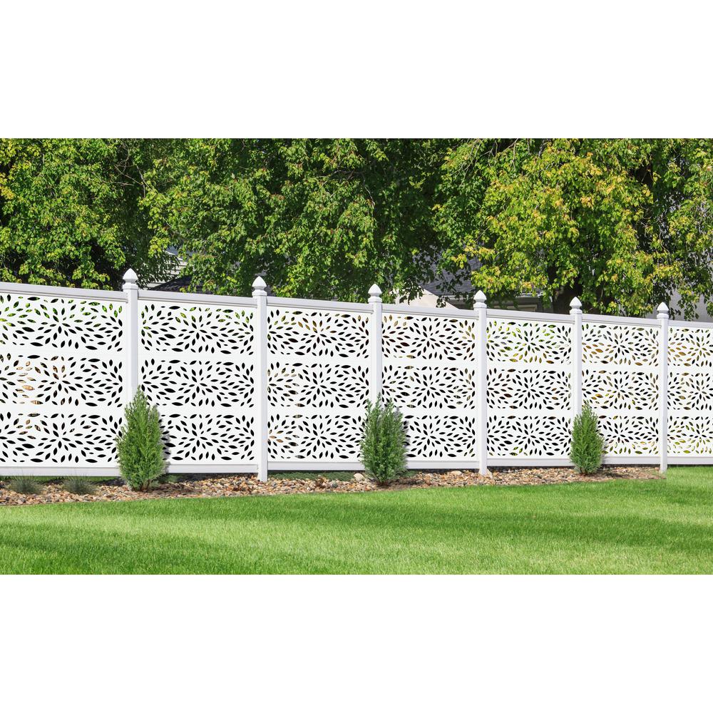 DESIGNVU 2 ft. x 4 ft. White Tropical Decorative Privacy and Fence