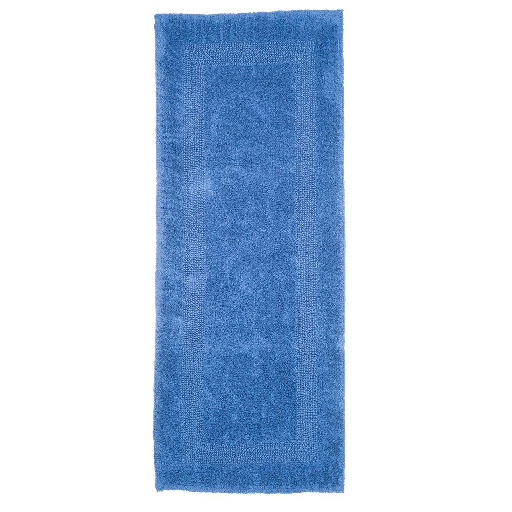 Lavish Home Blue 2 ft. x 5 ft. Cotton Reversible Extra Long Bath Rug