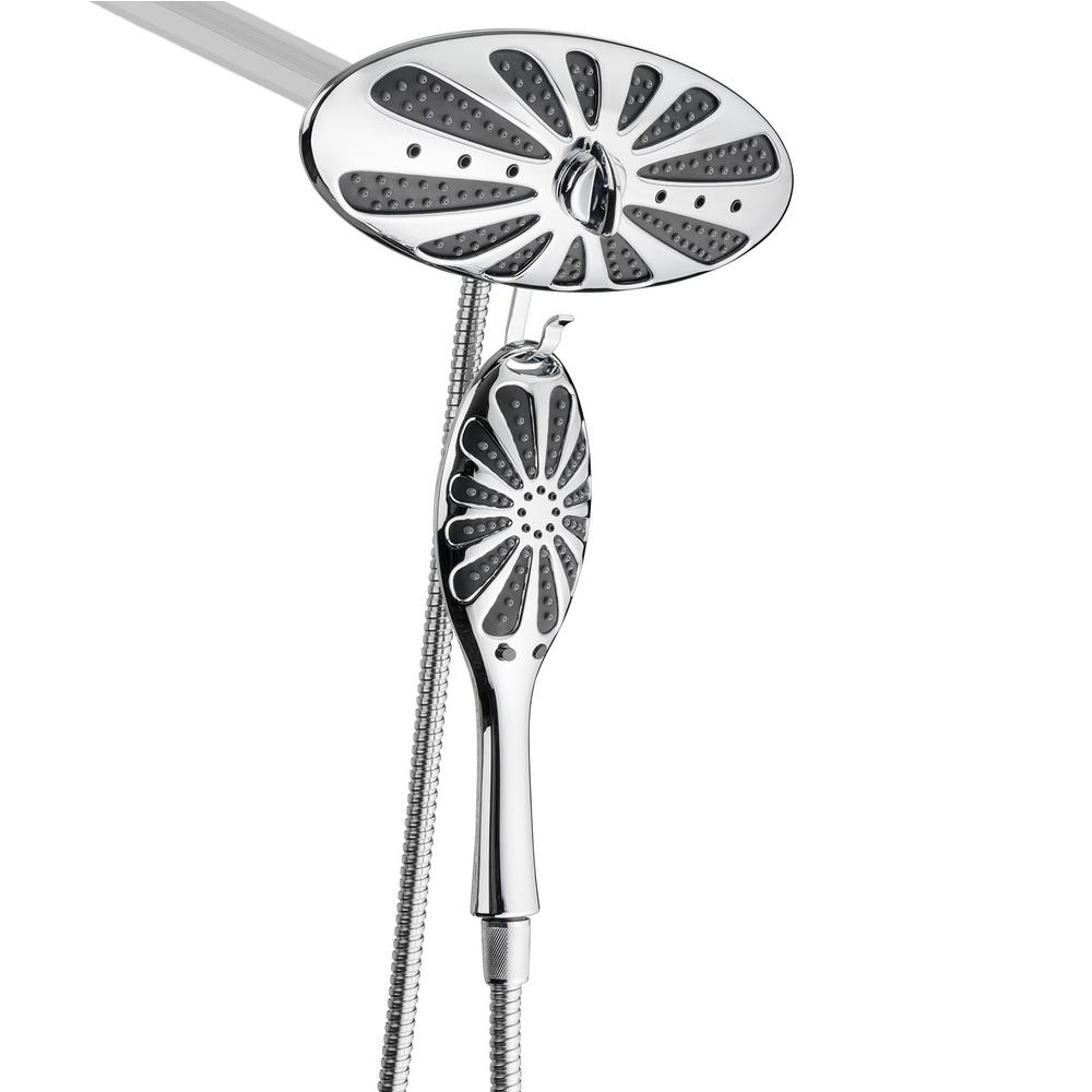 AKDY 4-Spray 11 in. Oval Dual Showerhead and Handheld Showerhead in Polished Silver and Black, Polished Silver & Black was $59.99 now $29.99 (50.0% off)