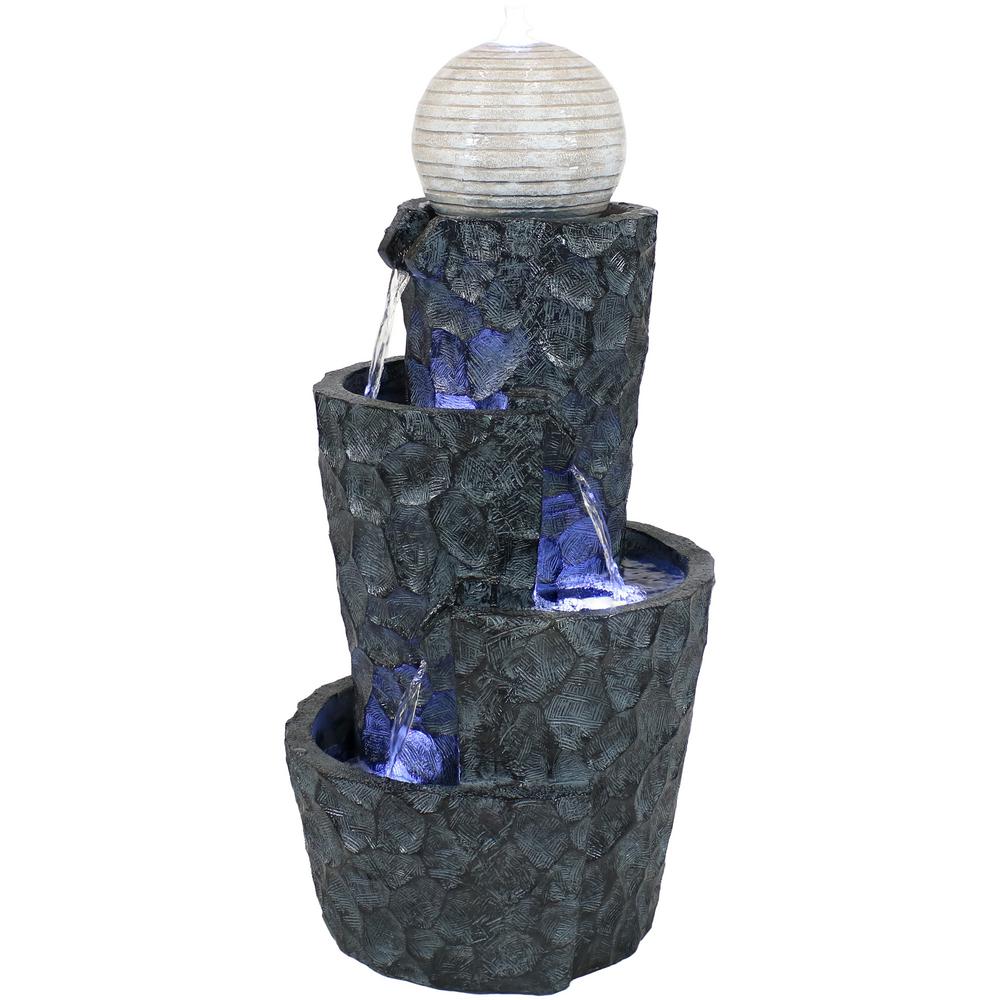 Sunnydaze Decor 32 In Hewn Spiral Tower Outdoor Water Fountain Outdoor Water Fountain