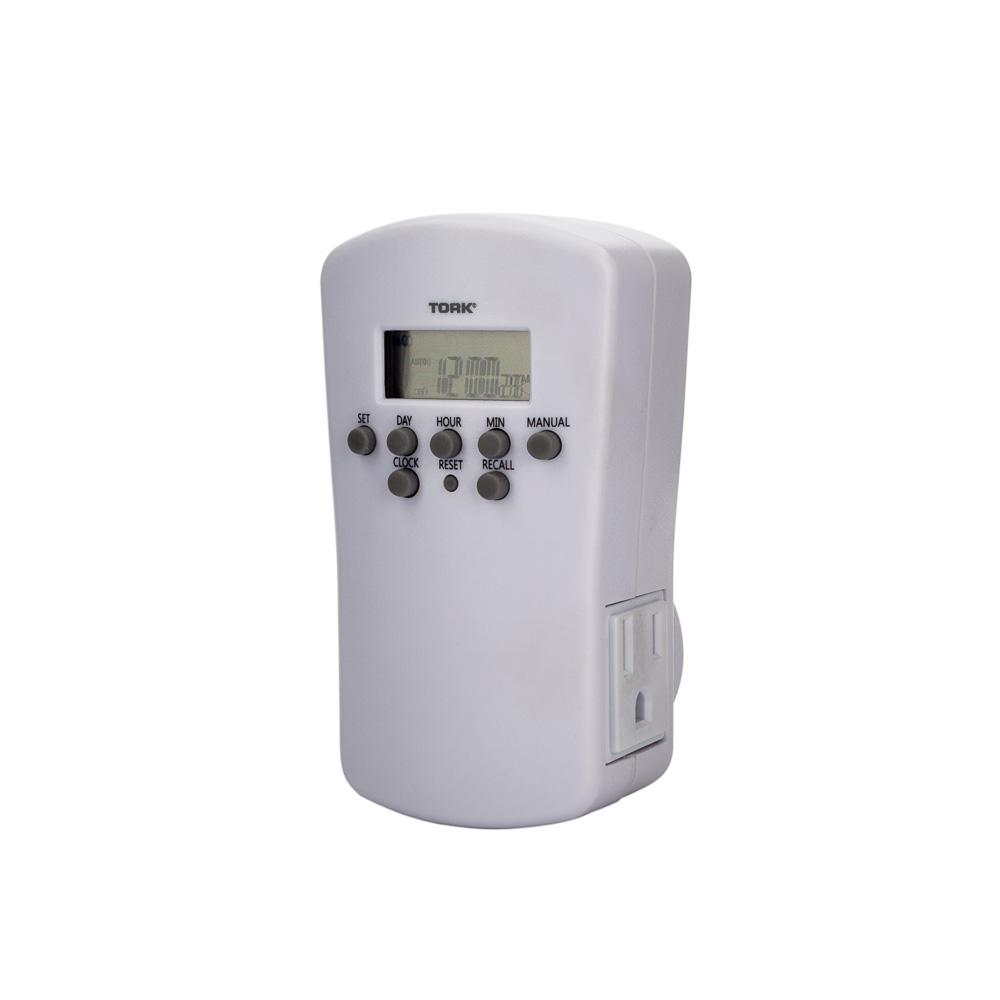 TORK 7Day 2Grounded Digital Outlet Indoor PlugIn Timer455E The