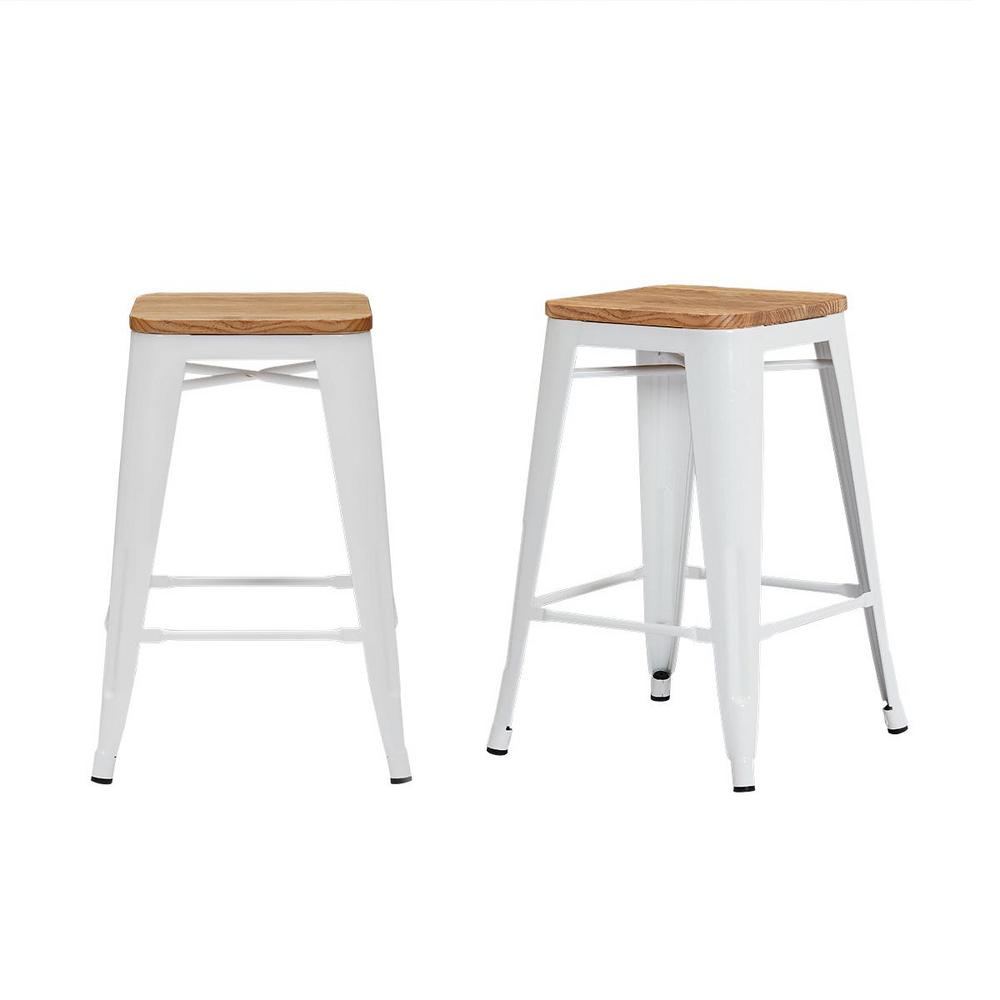 StyleWell Finwick White Metal Backless Counter Stool with ...