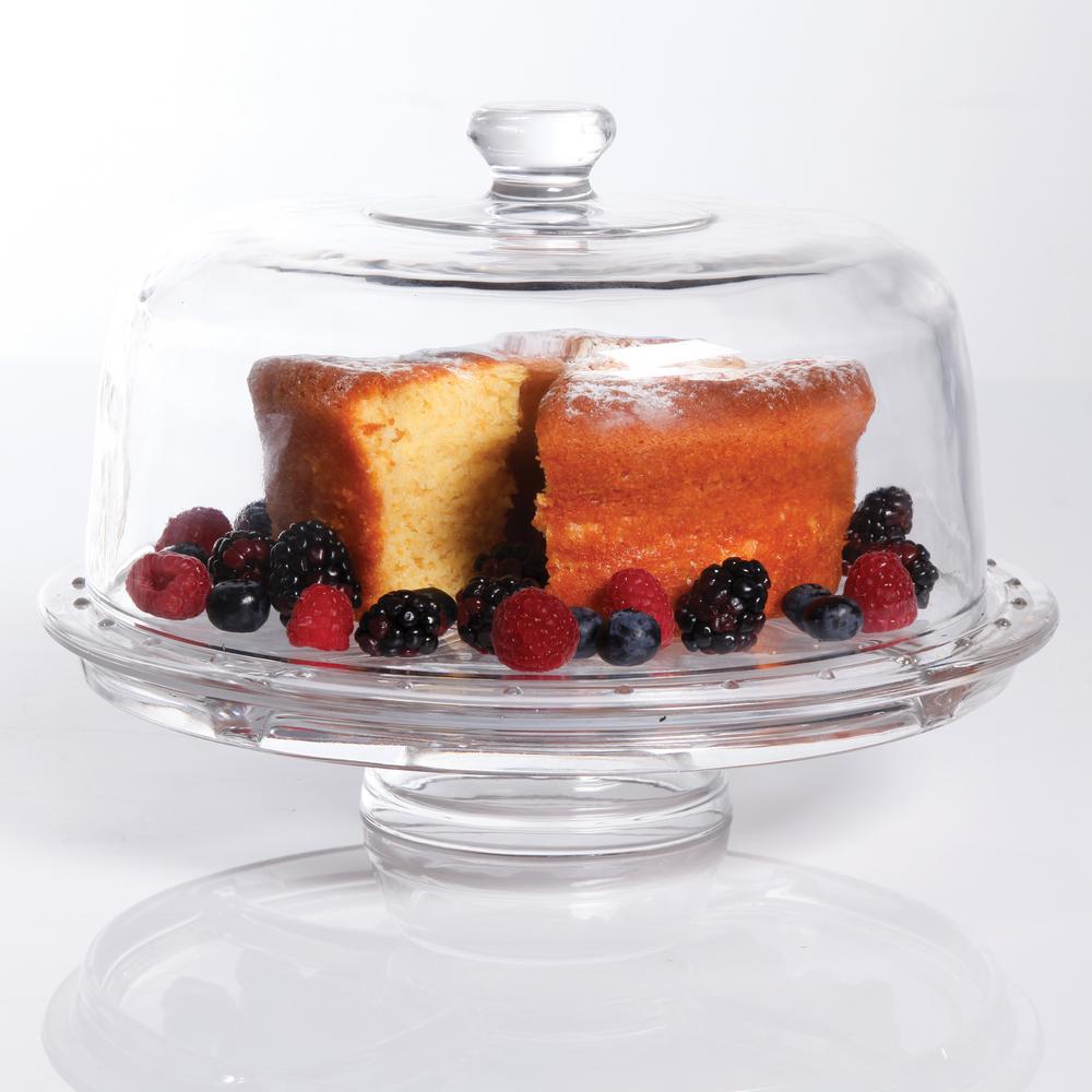 glass cake stand with dome