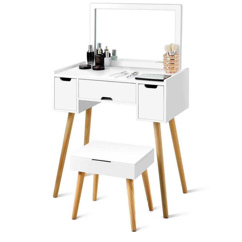 Costway White Vanity Set W 3 Drawers Large Mirror Makeup Costway White Vanity Set W 3 Drawers Large Mirror Makeup