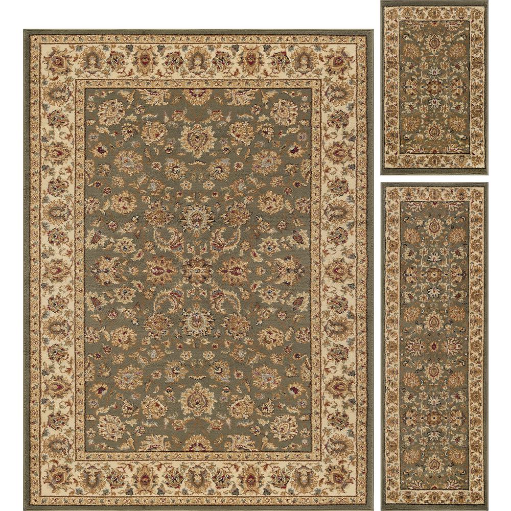 Tayse Rugs Elegance Green 5 Ft X 7 3 Piece Rug Set