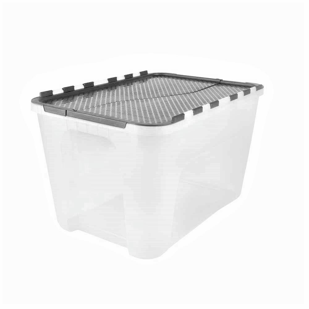 Hinged Storage Bins Containers The Home Depot 12 Gal Flip Top Storage Tote With Black Lid
