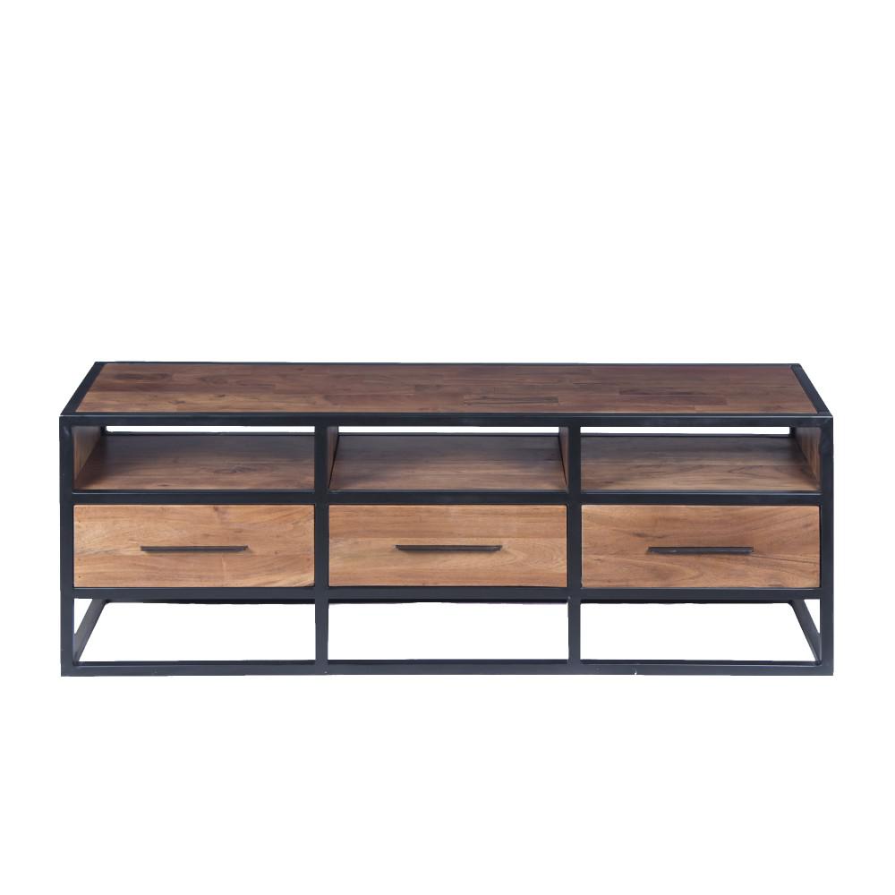 The Urban Port Brown And Black Spacious Acacia Wood Tv Console