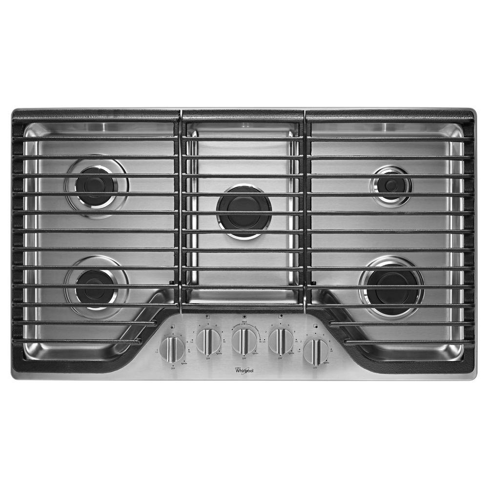 Whirlpool 36 in. Gas Cooktop in Stainless Steel with 5 Burners