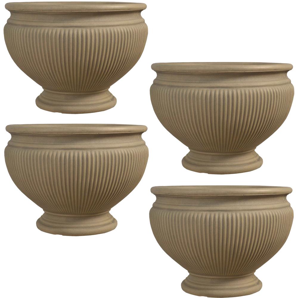 Sunnydaze Decor Elizabeth 16 In Grey Pebble Poly Outdoor Flower Pot   Beige Sunnydaze Decor Plant Pots Dg 060 64 1000 