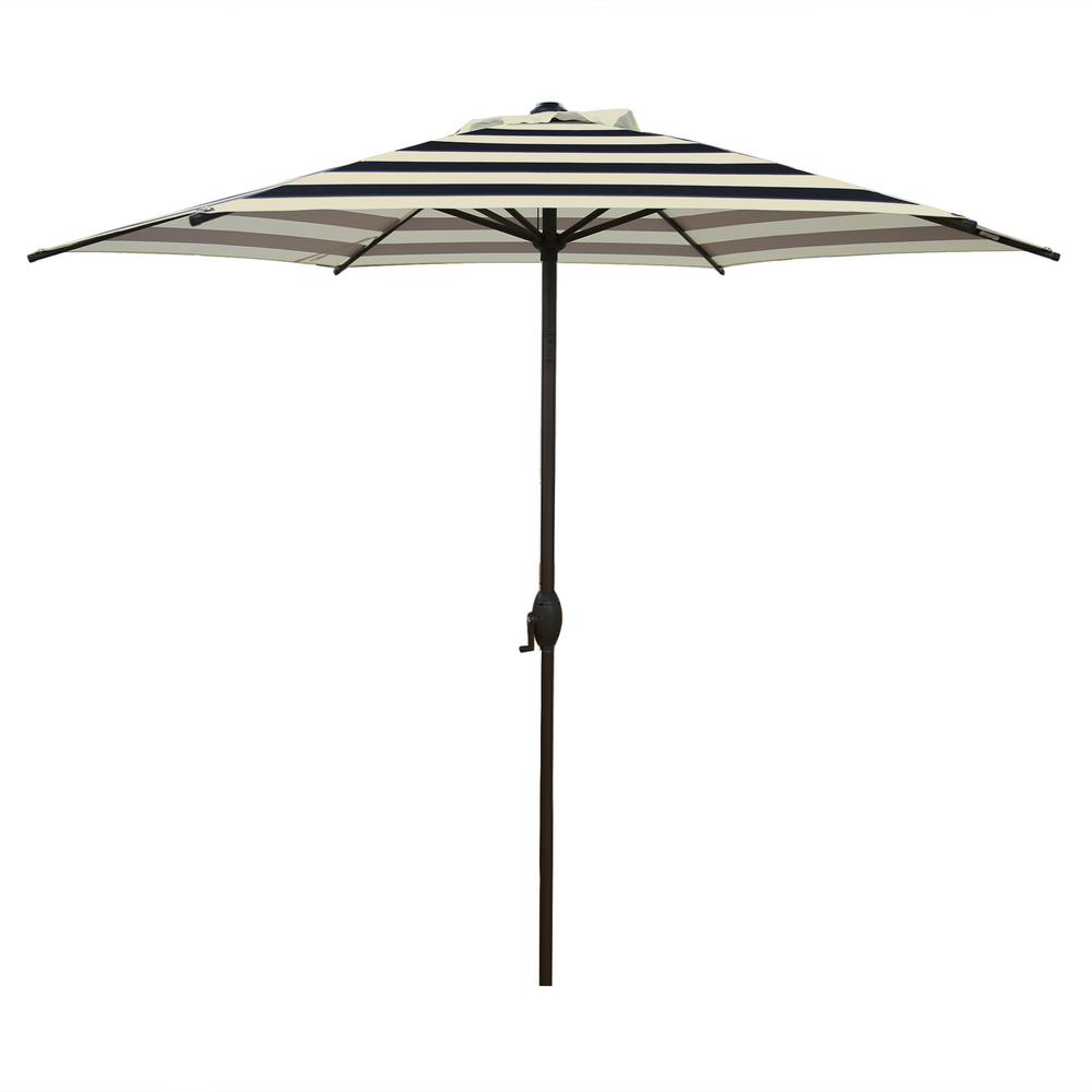 Abba Patio 9 Ft Market Outdoor Patio Umbrella With Push Button Tilt And Crank In Black And Cream Stripe Ap9386ctcb The Home Depot