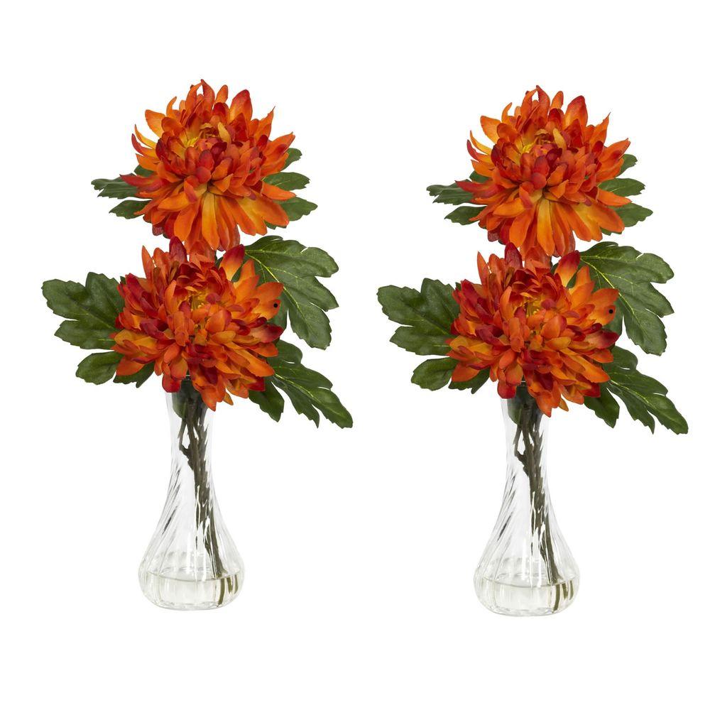 12 5 In H Orange Mum With Bud Vase Silk Flower Arrangement Set Of H Orange Mum With Bud Vase Silk Flower Arrangement Set Of 2