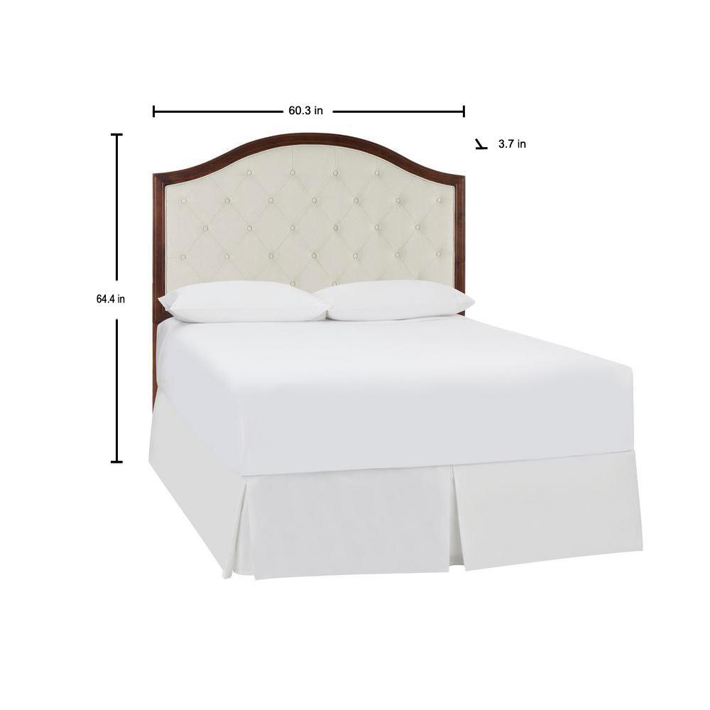 Queen Panel Headboard White Fabric Tufted Upholstered Trimmed Adjustable Height