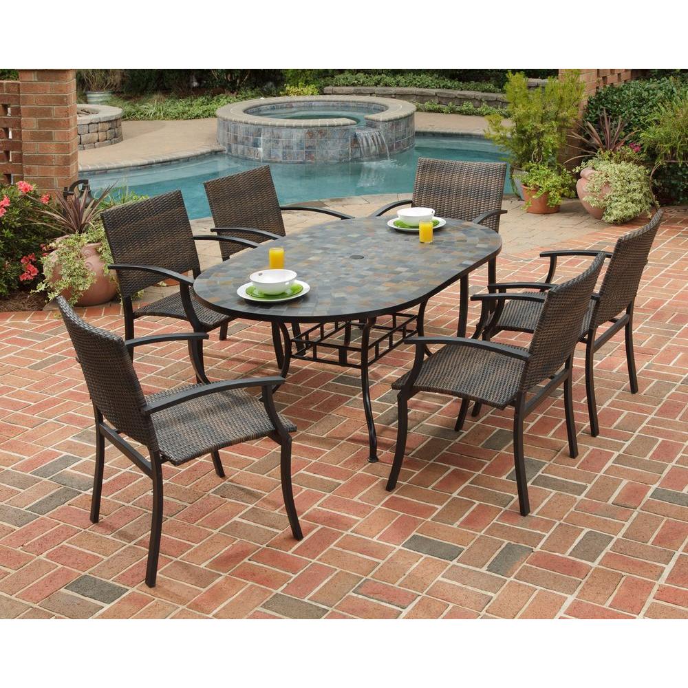 Home Styles Stone Harbor 7-Piece Slate Tile Top Rectangular Patio